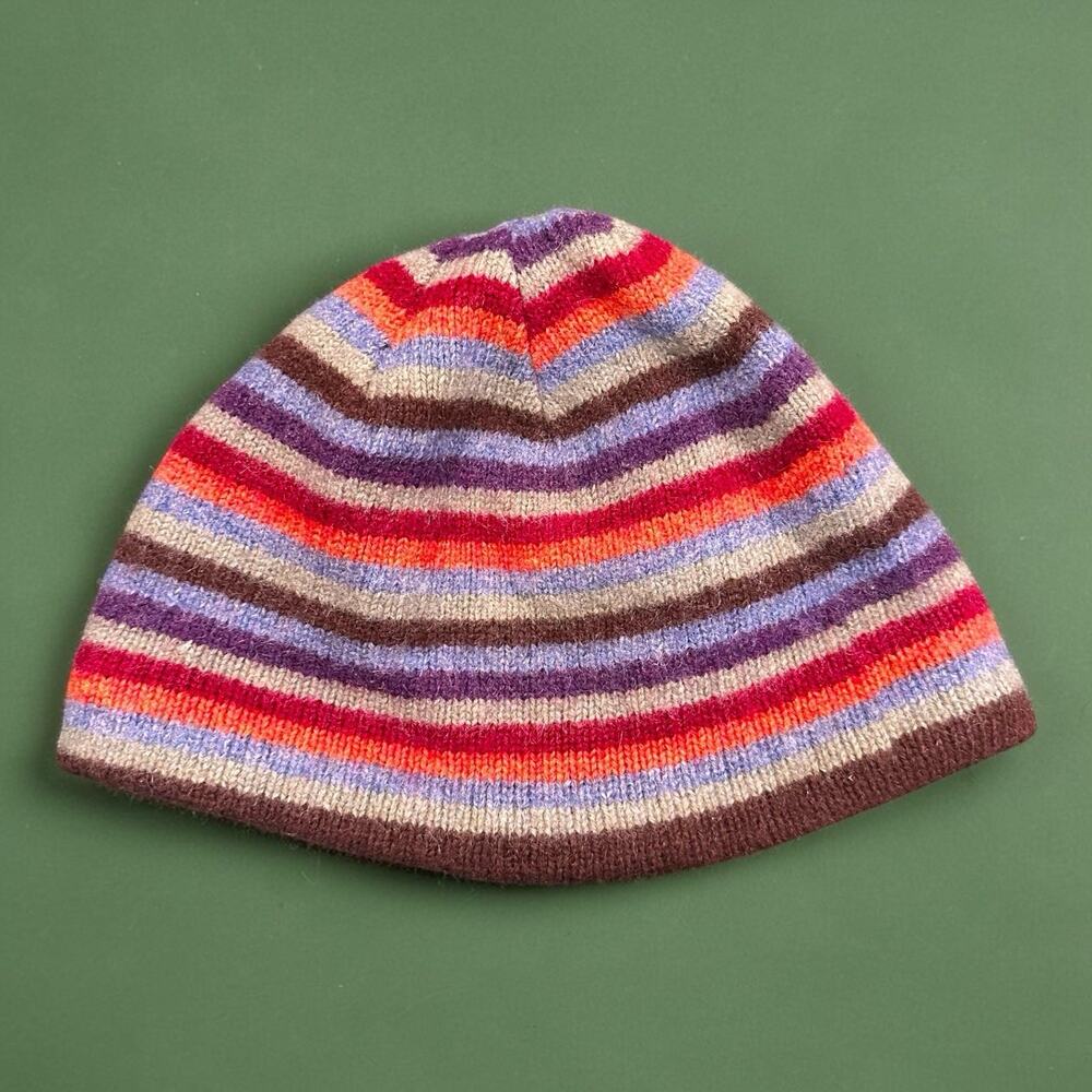 Colorful Striped Wool Fleece Lined Beanie Hat Artsy Boho Y2K Winter Ski Cap